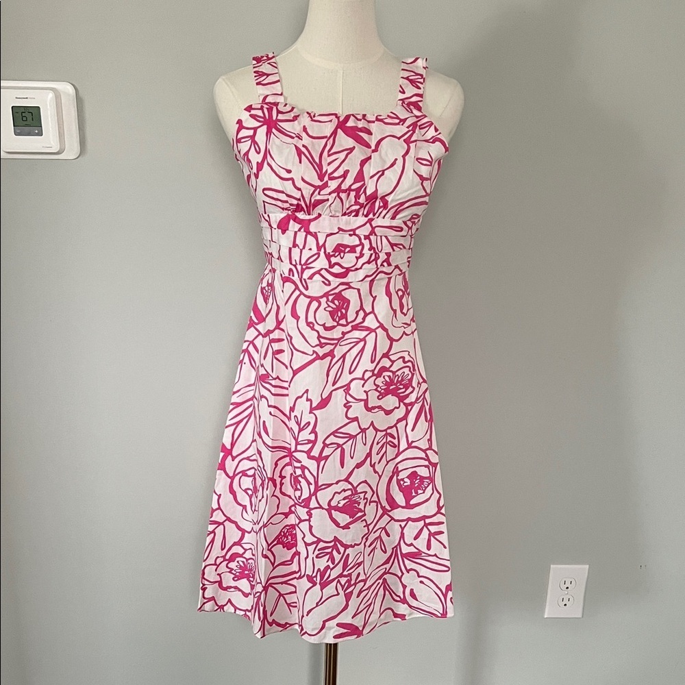 Rare Editions White Midi Dress with Pink Floral Print